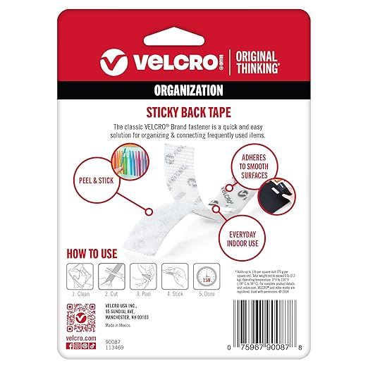 VELCRO Brand 5 Ft x 3/4 in | White Tape Roll with Adhesive | Cut Strips to Length | Sticky Back Hook and Loop Fasteners | Perfect for Home, Office or Classroom (Pack of 2)