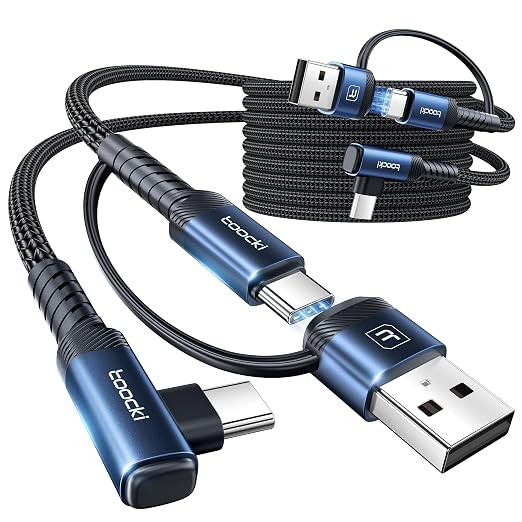 toocki 60W USB C Cable Right Angle Type C Fast Charging Cable 10FT 2-Pack | 2 in 1 Multi USB A/C to USB-C Cable for iPhone 17 16 15 Pro Plus Pro Max Air/MacBook Air/Samsung S25 Ultra/S24/ Note 20