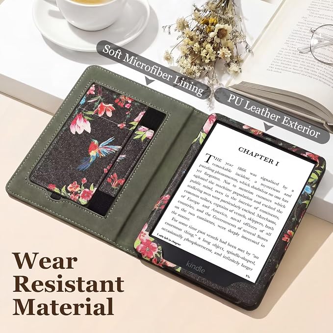Fancity Case for Kindle Paperwhite 7/6.8 12th/11th Generation 2025 2024 | PU Leather Case with Auto Wake/Sleep Hand Strap for Kindle Paperwhite/Colorsoft Signature Edition 2021 Monet's Garden