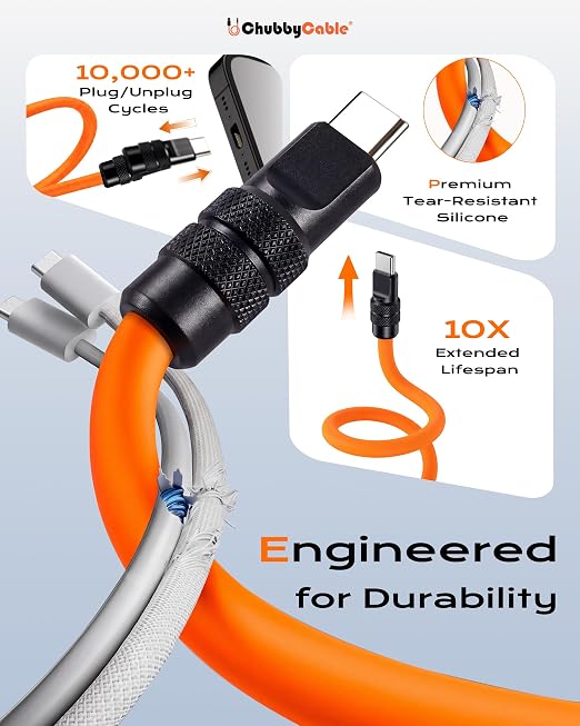 chubbycable 120W USB-A to C Cable Silicone Charging Cord Blue 6.6FT | 6mm Extra Thick 45000+ Bend Tested 480Mbps Data Transfer E-Marker Safety Chip Tangle-Free Design