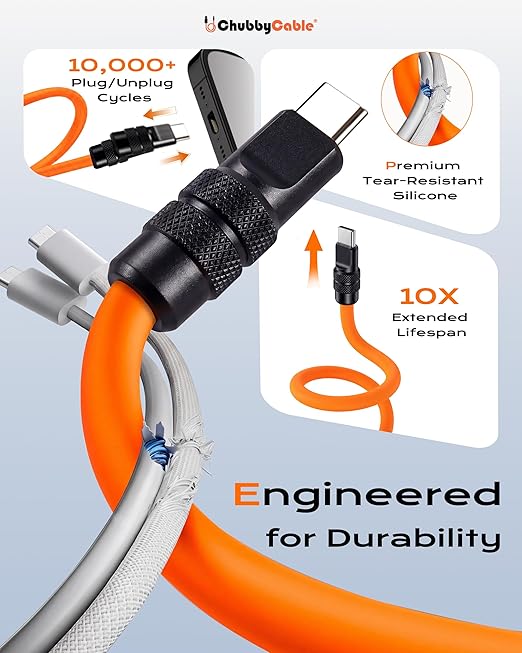 chubbycable 120W USB-A to C Cable Silicone Charging Cord Blue 6.6FT | 6mm Extra Thick 45000+ Bend Tested 480Mbps Data Transfer E-Marker Safety Chip Tangle-Free Design