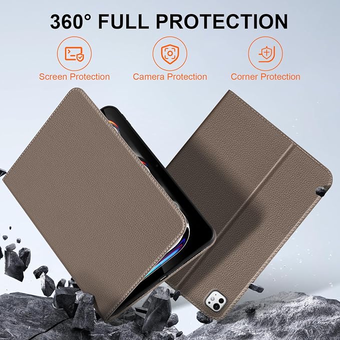 Leather Case for iPad Pro 13 (M4/M5) 2024/2025 Black | Premium Leather Business Folio Stand Cover Auto Wake/Sleep Multiple Viewing Angles