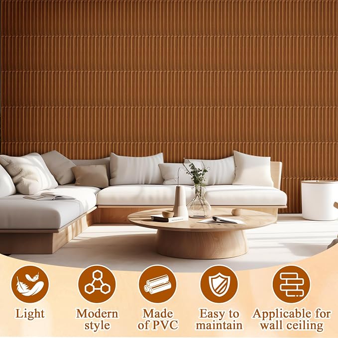 Nuanchu 32 Pcs 3D Slat Wall Panels 12 x 12 Inch PVC Fluted Textured Panel
