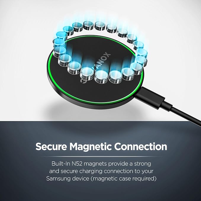 Galvanox Compatible with MagSafe Wall Mounted Magnetic Wireless Charger (15W) Fast Charging Stick-on Adhesive Design with Removable USB-C Cable (Black 10 FT)