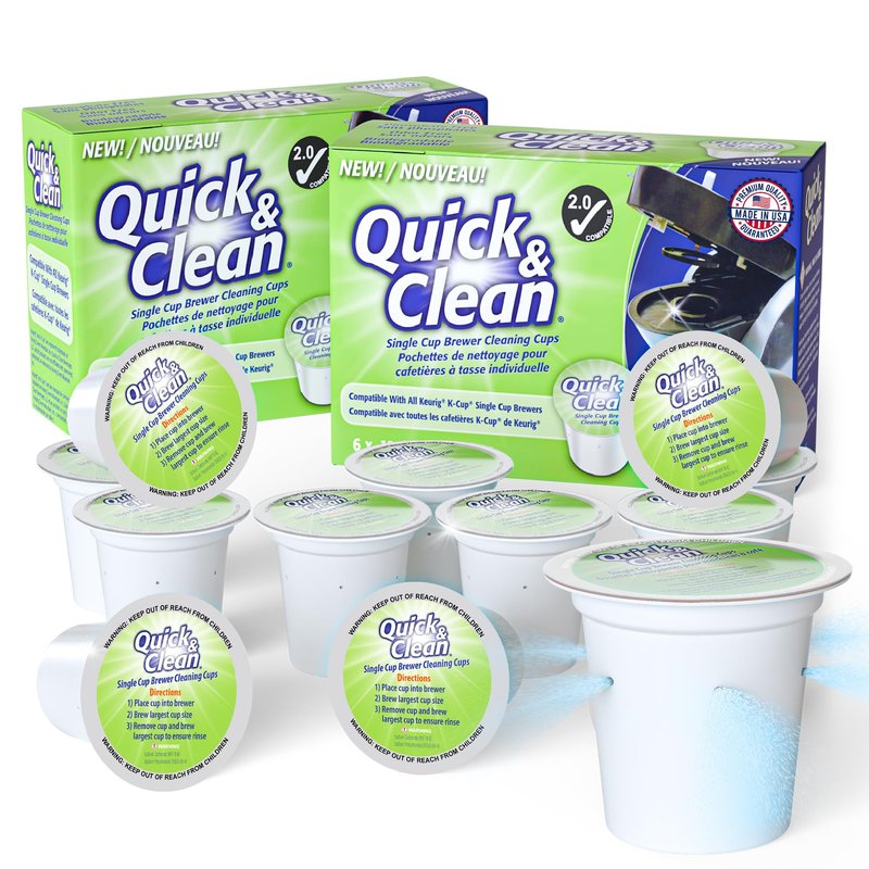 Quick & Clean [12-Pack] Keurig Cleaning Pods - K Cup Cleaner Pod For Keurig - 2.0 Coffee Machine Compatible, Removes Stains, Non-Toxic and Eco-Friendly