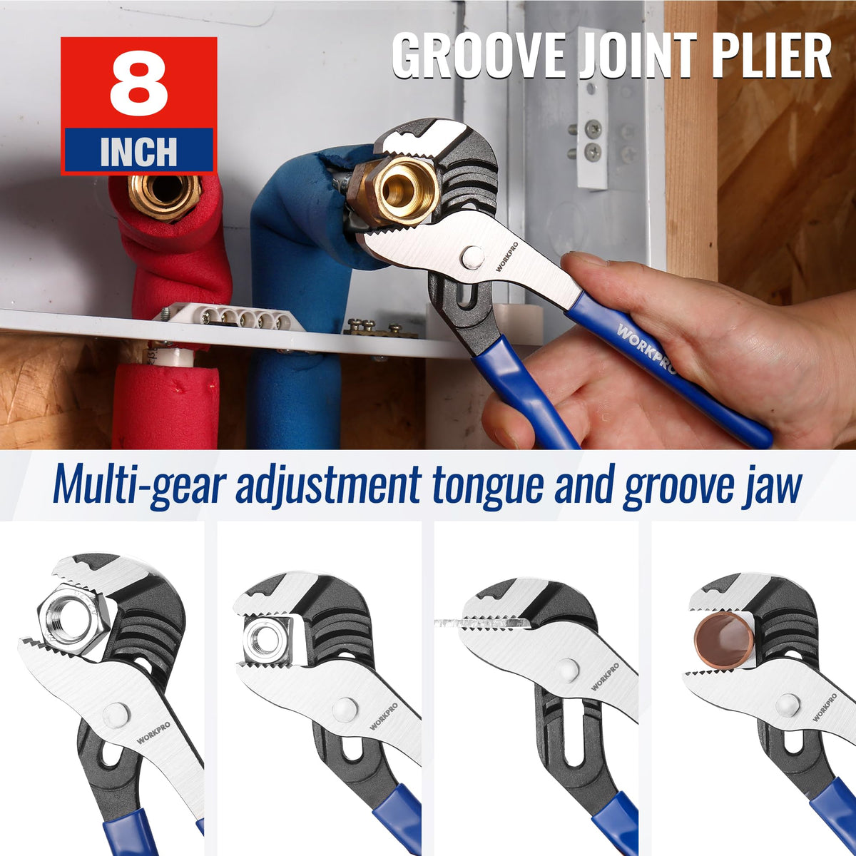 WORKPRO Pliers Set, 3-Piece Plier Tool Set with Soft Handle, 6" Needle Nose, 6" Slip Joint, 8" Groove Joint Plier for DIY & Home Use
