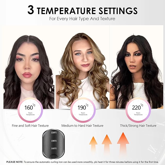 LA MAESII Automatic Rotating Curling Iron, Hair Curler with 3 Temps Fast Heating, 2-Way Rotating 1 Inch Curling Wand, Ceramic Coating, Ionic, Anti-Scald, Anti-Tangle, Dual Voltage Auto Shut-Off (Gray)