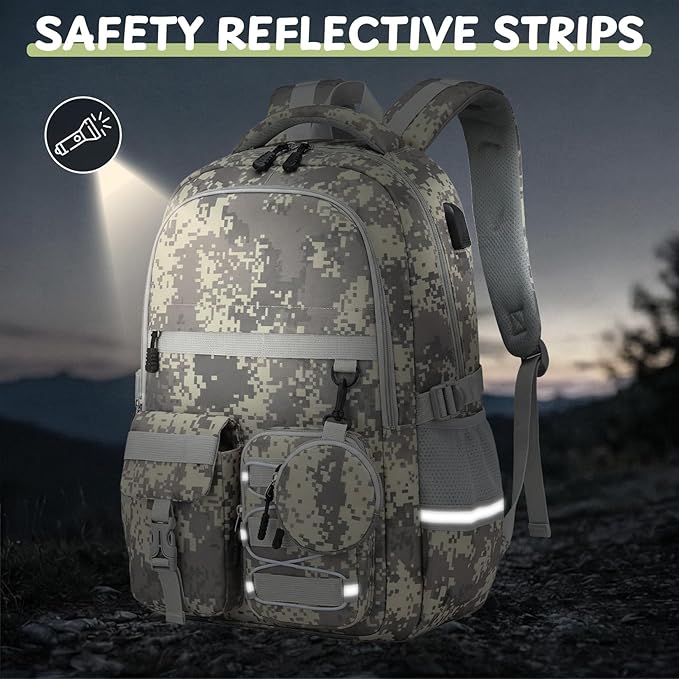 School Backpack for Boys - 5pcs Camo Boys Backpack with Lunch Box Set for Kids Teens Elementary Middle High School,18″ Large Capacity Students Bookbag
