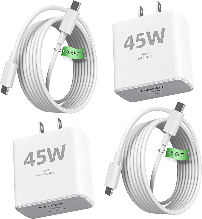 TANSEY 45W USB C Fast Charger with 6.6FT Braided Nylon Cable PD 3.0 Charger Block Compatible with iPhone 16/15 Series iPad AirPods Pro 2 &amp Samsung S24