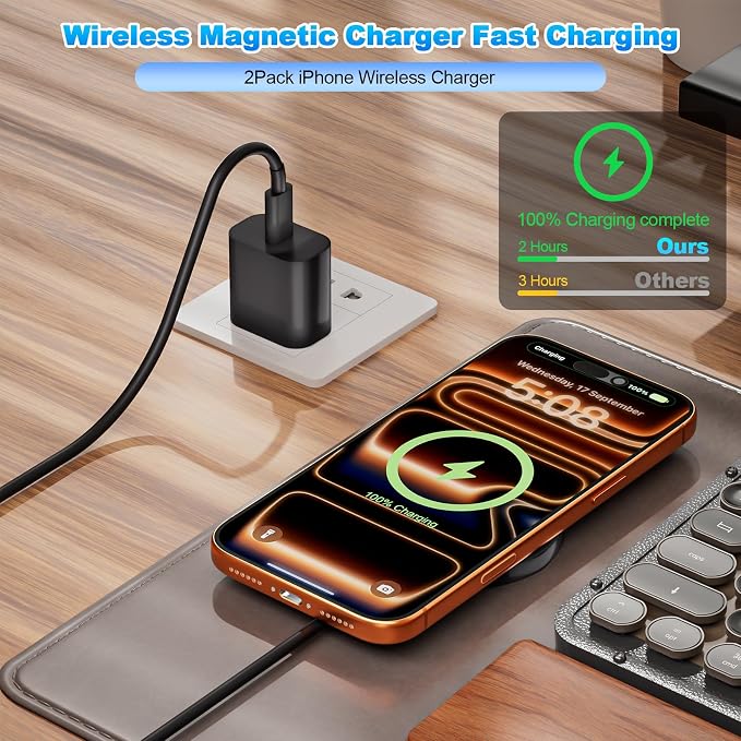Magnetic Wireless Charger for iPhone 17 162Pack 6FT Wireless iPhone Charging Fast Mag-Safe Charger with Apple USB C Charging Block for iPhone 17 Pro max/17Air/16/15/14/13/12/11/AirPods Pro 3/2-Black