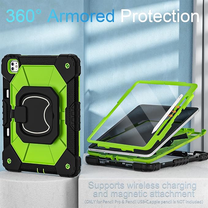 WESOROL Case for iPad Pro 13 Inch M5 2025 / M4 2024 (7th Gen) with Screen Protector/360° Rotating Stand/Pencil Holder/Shoulder StrapMilitary Grade Shockproof iPad Case 13 Inch iPad Pro M5/M4Black