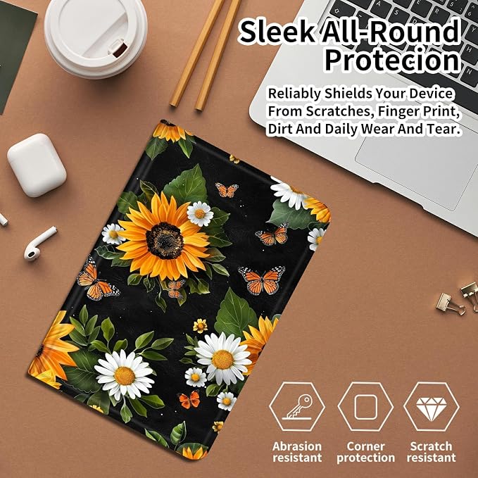 Case for Fire 7 2019/2017/2015Black Cat Purple Roses | DIGTIALL Slim Cover for Fire 7 Tablet 9th/7th/5th Gen 7.0 Folding Stand Protective Case Auto Sleep/Wake Smart Shell