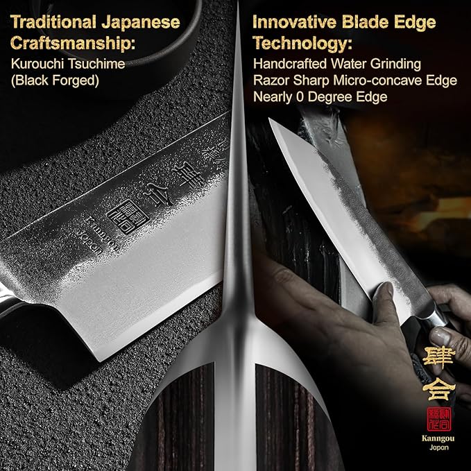kanngou Chef Knife, Black Forged Japanese Kitchen Knife with High Carbon Stainless Steel and Full Tang Pakkawood Handle, Christmas Gift with Premium Box (8.27 Inch Kiritsuke Knife)