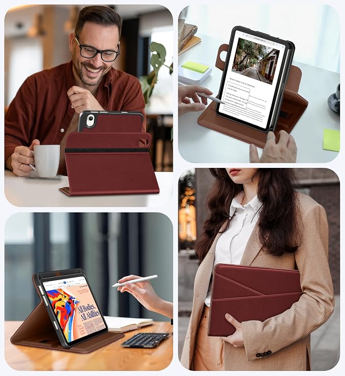 DTTO for iPad mini 7 A17 Pro 2024 aslo fit iPad mini 6 2021 Brown | 360 Degree Rotating Premium Faux Leather Folio Stand Cover with Pencil Holder Auto Sleep/Wake Multiple Angles Hand Strap
