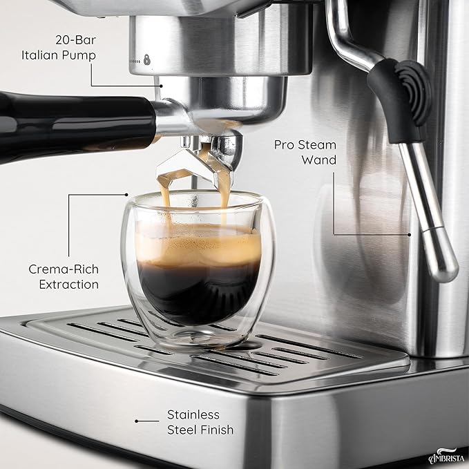 AMBRISTA Espresso Machine 20 Bar with Steam Milk Frother | Stainless Steel Espresso Maker with Customizable Brewing Temperature | 60oz Removable Water Tank | Perfect for Cappuccinos, Lattes and More