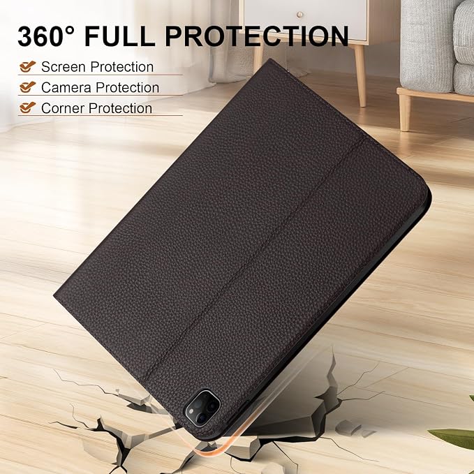 Genuine Leather Case for iPad 11th Gen 11/10th Gen 10.9 Black | Pencil Holder Adjustable Stand Auto Wake/Sleep Shockproof
