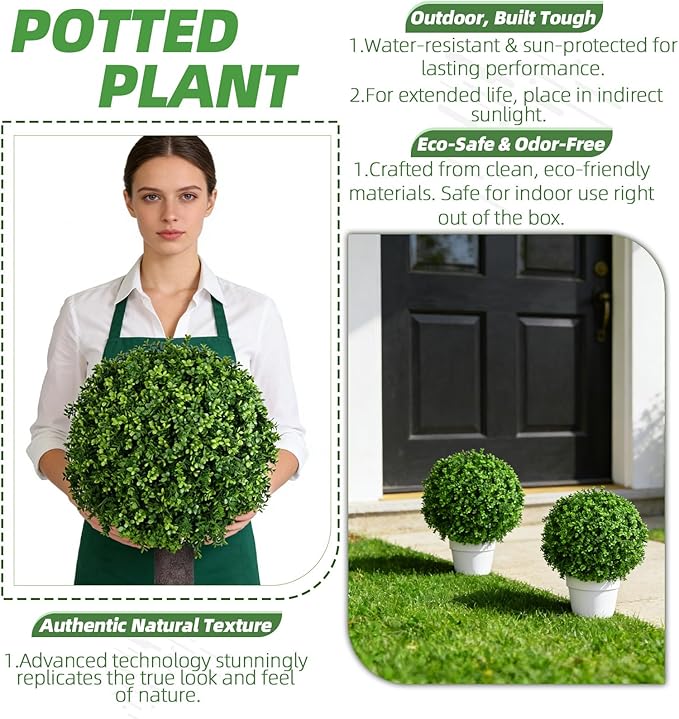 QIANYUN Artificial Boxwood Ball Bush- Faux Boxwood Decorative Balls for Backyard, Balcony,Garden, Wedding and Home Décor (2, 22inch)