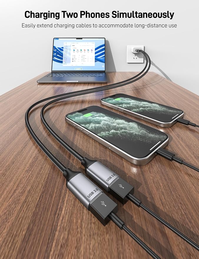USB 3.0 Splitter 1 in 2 Out USB Splitter Y Cable USB Male to 2 Female Cable for PC Tablet Laptop MacBook Keyboard PS4 PS5 Mouse FlashDrive LED Etc.