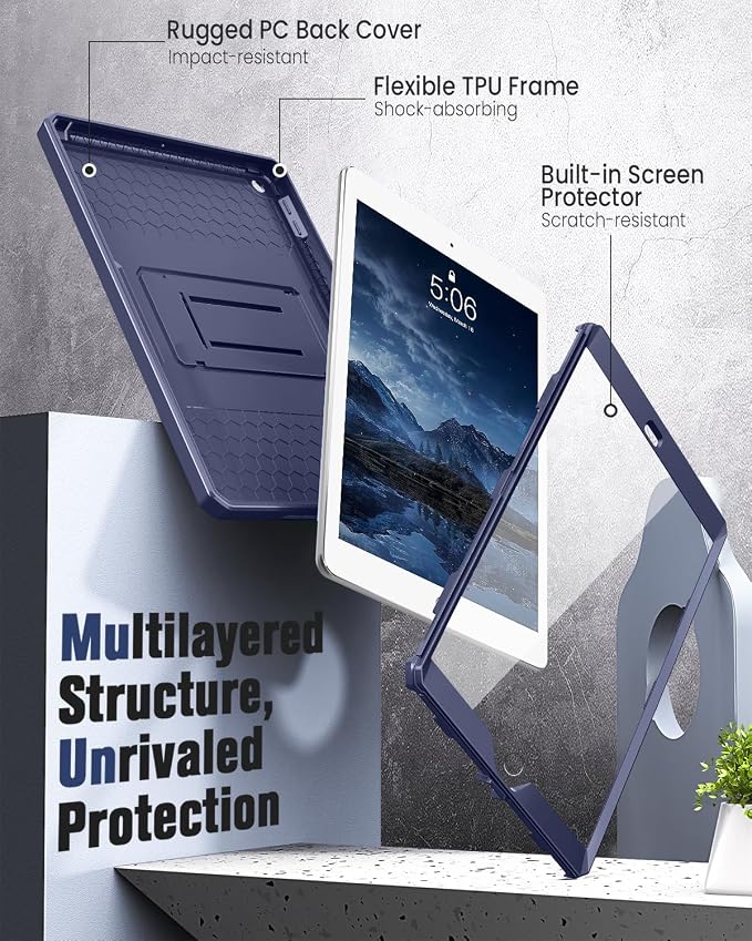 MoKo Shockproof Case Fit 2018/2017 iPad 9.7 6th/5th Generation Black | Heavy Duty Shockproof Full Body Rugged Hybrid Cover with Built-in Screen Protector for Apple iPad 9.7 Inch 2018/2017