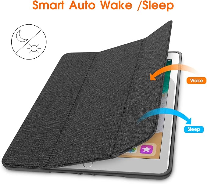 Soke Case Fits for iPad 6th/5th Generation with Pencil Holder - [Full Body Protection + Auto Wake/Sleep] Shockproof Soft TPU Back Cover for Apple iPad 9.7 inch 2018/2017 Black