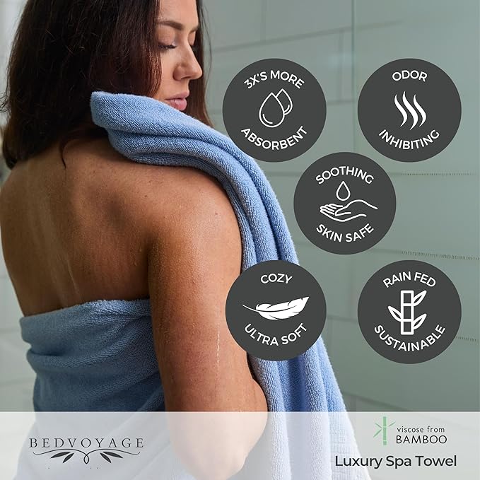 BedVoyage Luxury Bath Towels Set of 6 - Ultra Soft Plush Bathroom Towel Set - Highly Absorbent Viscose from Bamboo Bath Towels Ultra Soft - Spa Towel for Body - Ocean