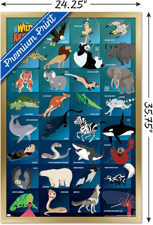 Wild Kratts - Grid Wall Poster, 34L" x 22.4W", Gold Framed Version