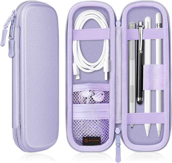 Fintie Holder Case for Apple Pencil Pro, Apple Pencil (USB-C / 1st / 2nd Generation), PU Leather Carrying Bag Sleeve Compatible with Pen, USB Cable, Samsung Stylus, Lilac Purple