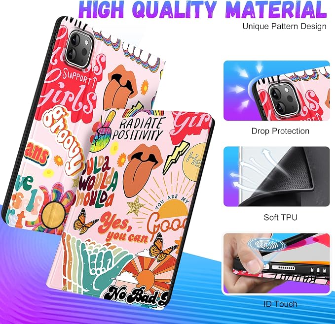 Uppuppy for iPad Pro 12.9 Case Kids Folio PU Leather Cover with Apple Pencil Holder Auto Sleep/Wake Adjustable Angles for iPad Pro 12.9 6th/5th/4th/3rd Gen Sun Moon Black