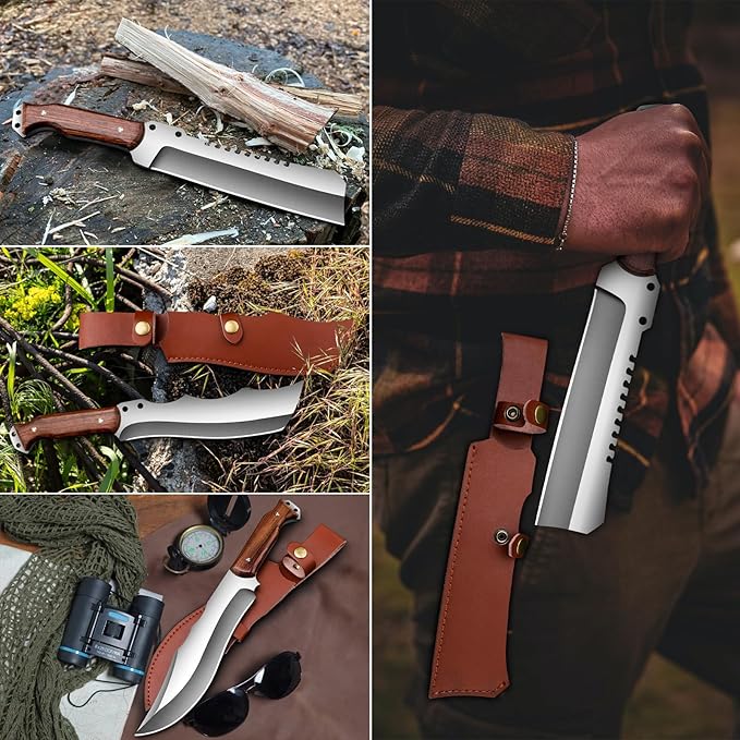 Outdoor Short Machete with Sheath for Cutting Trees, for Yard Work and for urvival Machete Ideal for Gardening,Camping, Fishing, Hunting, Bushcraft
