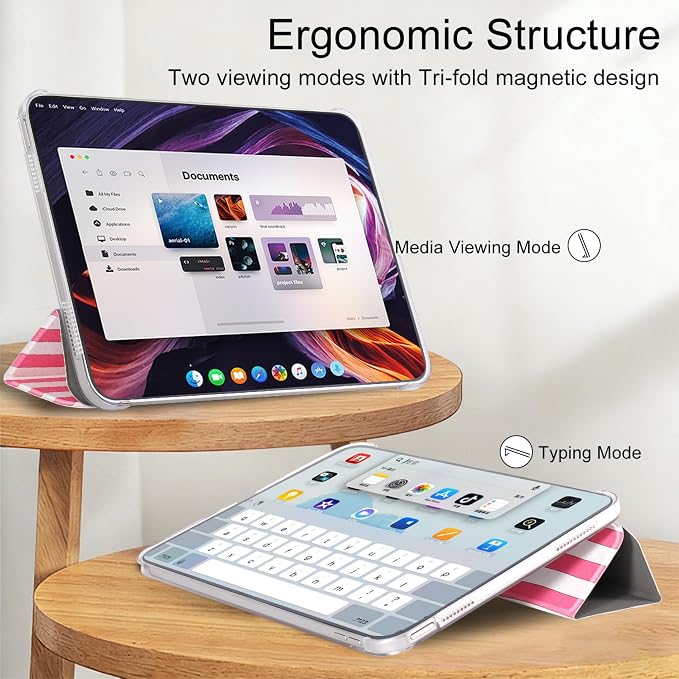 case for ipad 11th Generation11 Inch 2025 (A16 Chip) &amp 10th Gen 10.9 Inch 2022 - Slim Scratch-Resistant Hard PC Translucent Back Shell Smart Cover Wake/Sleep FunctionBlack Bow
