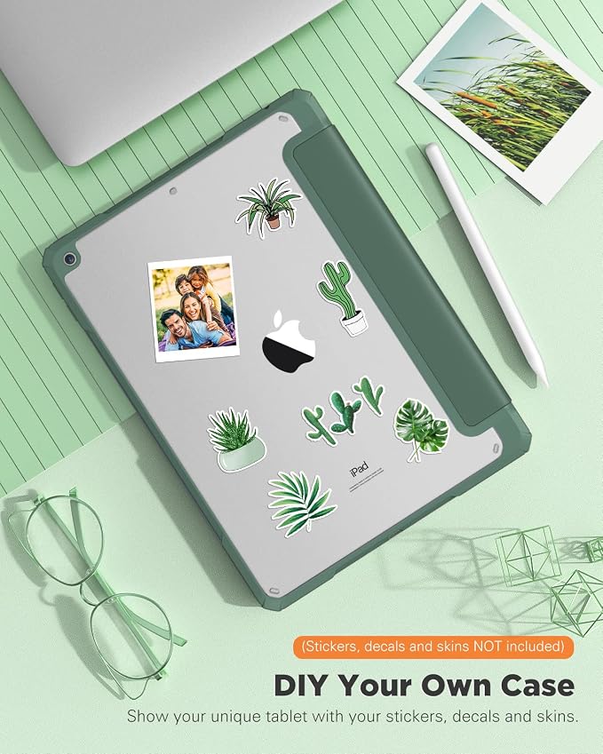 TiMOVO Case for iPad 9th/8th/7th Generation 10.2 inch Black | Pencil Holder Slim Trifold Stand Protective Cover Clear Transparent Back Shell Auto Wake/Sleep