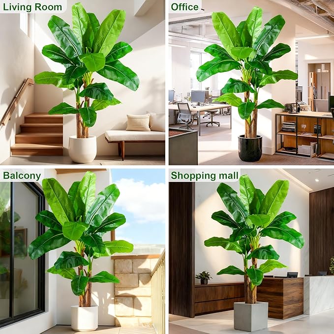 Big Faux Tropical Bananas Trees Tall Artificial Banana Tree Indoor Outdoor Realistic Floor Plant Large Fake Plants for House Home Living Room Office Front Porch Decor Outside Patio para decoracion