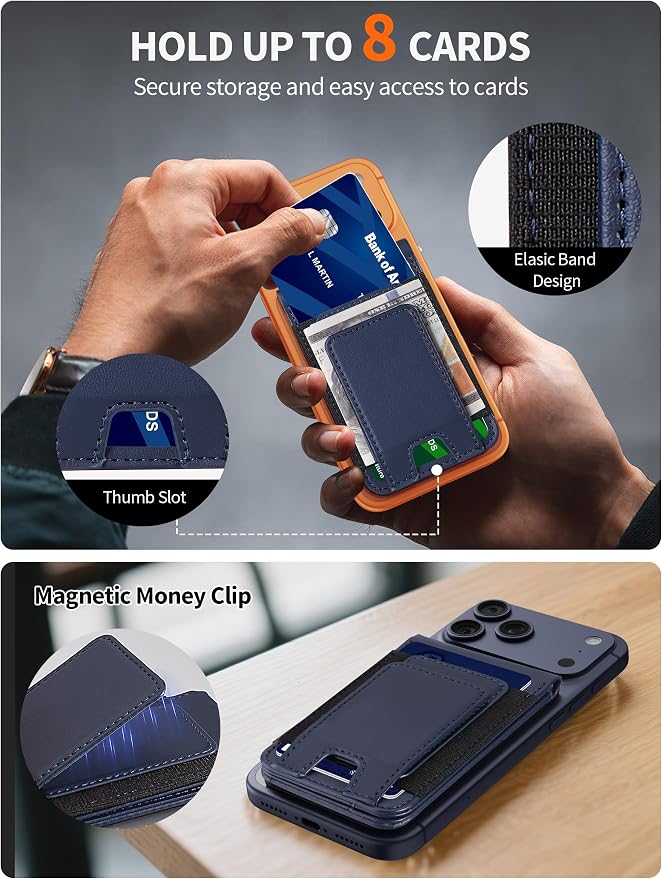 TopMade for MagSafe Wallet with Money Clip Strongest Magnetic Card Holder for iPhone 17/16/15/14/13/12 Series for iPhone Wallet with Adjustable Stand ID Window RFID Blocking Black