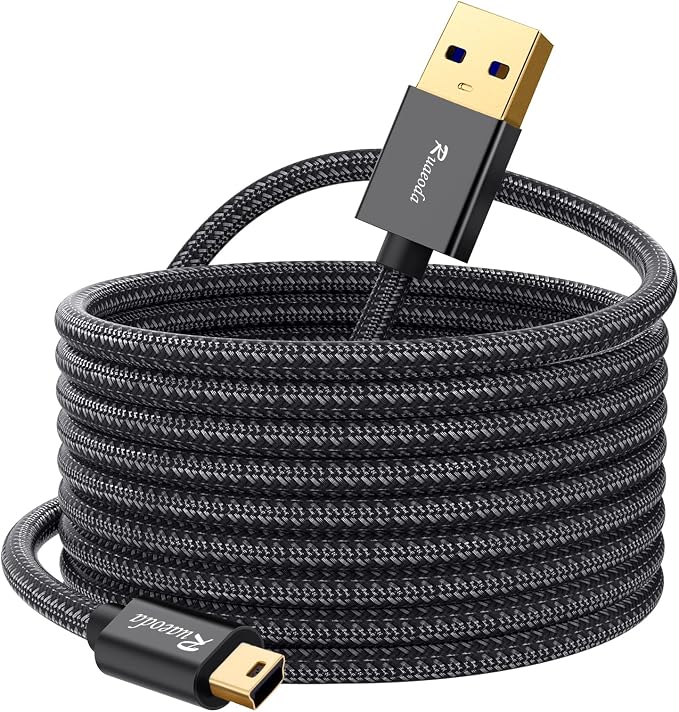 Mini USB Cable 25 ft Mini USB Charger 2.0 Type A to Mini 5 Pin B Cable Compatible with GoPro Hero 3+ PS3 Controller Cell Phones MP3 Players Dash Cam Digital Camera SatNav etc