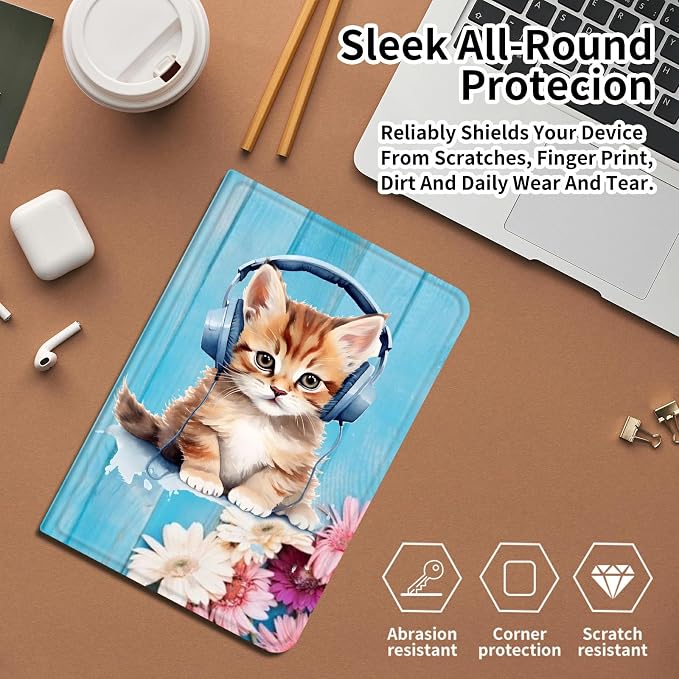 Case for Fire 7 2019/2017/2015Black Cat Purple Roses | DIGTIALL Slim Cover for Fire 7 Tablet 9th/7th/5th Gen 7.0 Folding Stand Protective Case Auto Sleep/Wake Smart Shell