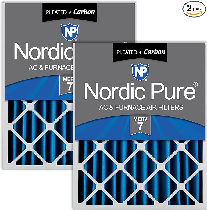 Nordic Pure 16x25x4 Pleated Air Filters MERV 7 Plus Carbon 2 Pack