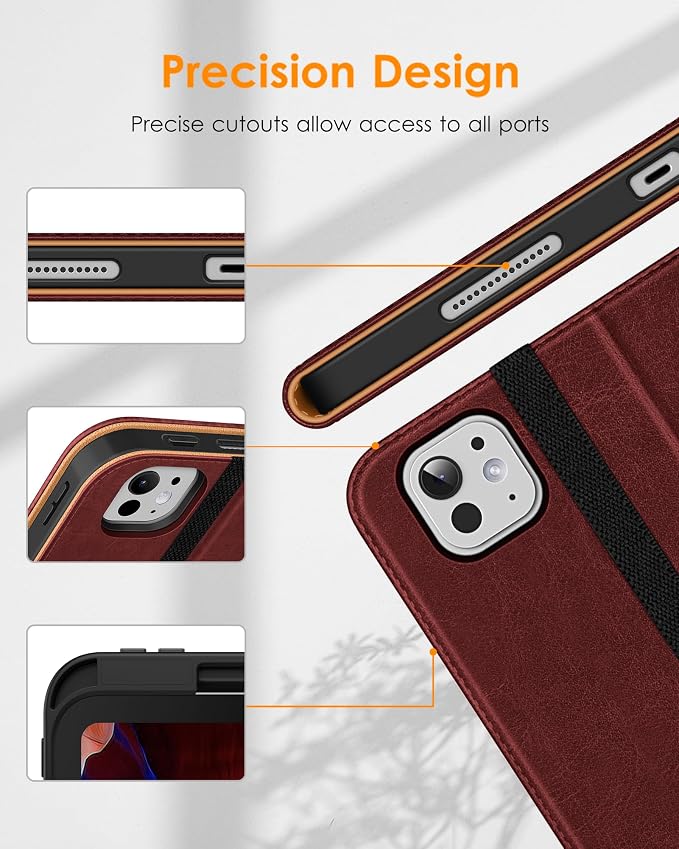 DTTO for iPad Pro 13 Inch Case (M5) 2025 / (M4) 2024 Brown | Premium Leather Business Cover with Pencil Holder Hand Strap &amp Pocket Corner Protection Auto Sleep/Wake Multiple Angles