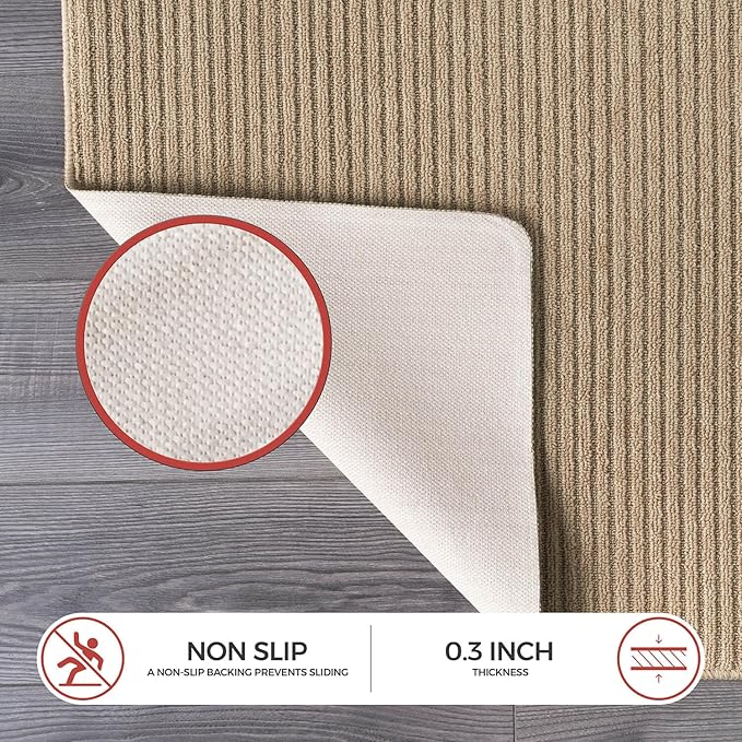 Non Slip Beige Solid Rubber Back Thing Runner Rugs for Living Room 2x7 for Kitchen, Rug for Bedroom and Hallway, Stain Resistant Easy Cleaning Non Shedding Carpet Beige 2 x 7