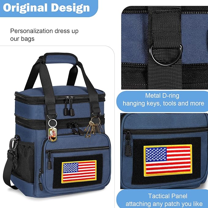 GLENKEY Double Deck Insulated Lunch Box, Expandable Xlarge Lunch Bag Leakproof Cooler Bag Lunch Pail for Men Women Adults Work Shifts Travel Daytrip,22L,Blue