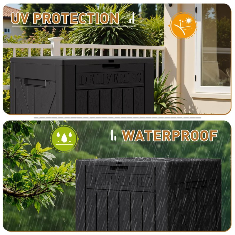 Devoko 48 Gallon Package Delivery Box Outdoor Secure Lockable, Waterproof Deck Box PP Material Storage Container for Porch, Deck (Black, 48 Gallon)