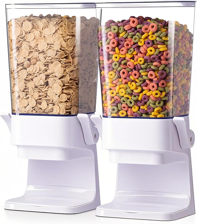 Cereal Dispenser Countertop 2Pc, Cereal Containers Storage, 5L Organization and Storage Containers for Kitchen, Dry Food Dispenser for Rice, Grains, Nuts, Snack,Oatmeal, Pet food, White