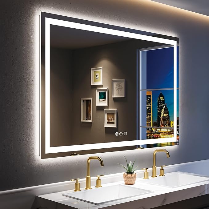YEELAIT 60x40 Inch LED Bathroom Mirror with Lights Front and Backlit Lighted Vanity Mirror for Bathroom Wall with 3 Colors Dimmable Anti-Fog Memory Shatter-Proof IP54 Waterproof Horizontal/Vertical