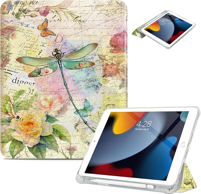 Vimorco for iPad 5th/6th Generation Case 9.7 Inch 2017/2018 for iPad Air 1/2 Case 2013/2014 Pencil Holder/2 Viewing Stands/Typing Stand/Slim Cover for iPad 5/6 Gen Blue Flower Floral
