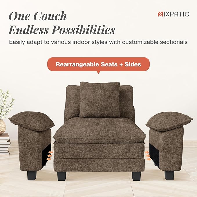 L-Shaped Cloud Modular Sofa Set, 4-Piece Double Loveseat Sectional w/Deep Seat & Removable Arms, Plush Chenille for Living Room - Taupe