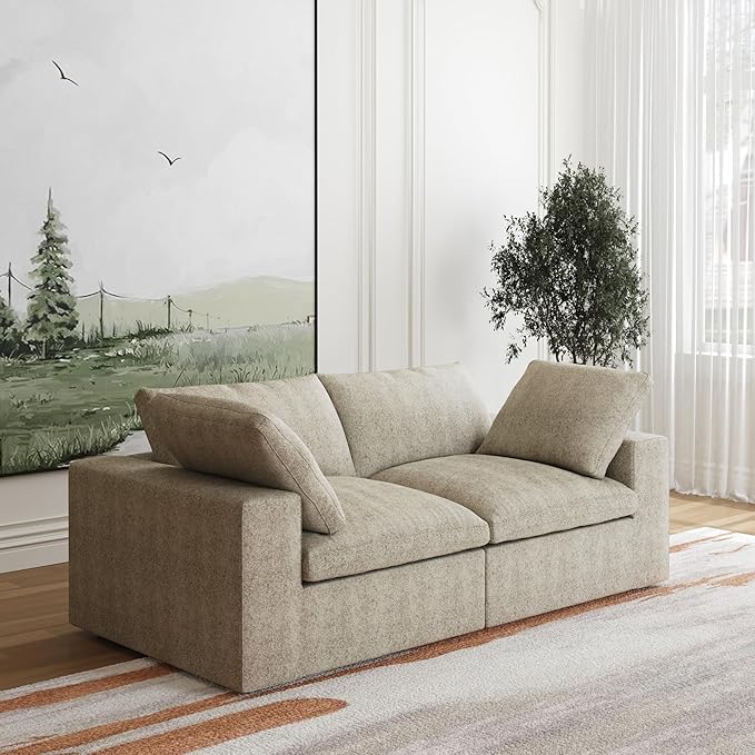 JACH Modular Sectional Cloud Couches for Living Room, Comfy Love Seat Sofas, Thick Cushion, Covers Removable, Modular Sofa, Cloud Couch for Living Room Bedroom Apartment (Khaki)