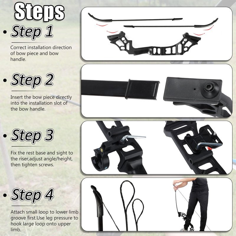 SERfawnCH 30/40lbs Recurve Bow & Arrow Set for Adults, Right-Handed Takedown Bow with Carbon Arrows, Hunting & Archery Practice Kit for Outdoor Target‌