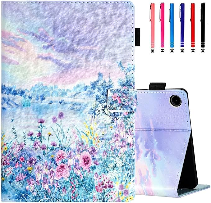Case for Samsung Galaxy Tab A9 8.7 Inch 2023 (SM-X110/X115/X117) Suede Embossed Flower Flip Stand Protective Shell with Pen Holder &amp Card Slot No Smart Auto Wake/Sleep Function Brown