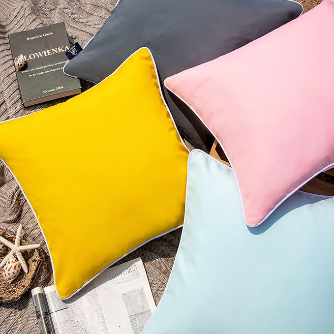 Phantoscope Pack of 2 Outdoor Waterproof Solid Throw Decorative Pillow Cover Decorative Square Outdoor Pillows Cushion Case Patio Pillows for Couch Tent Sunbrella, Yellow 12x20 inches 30x50 cm