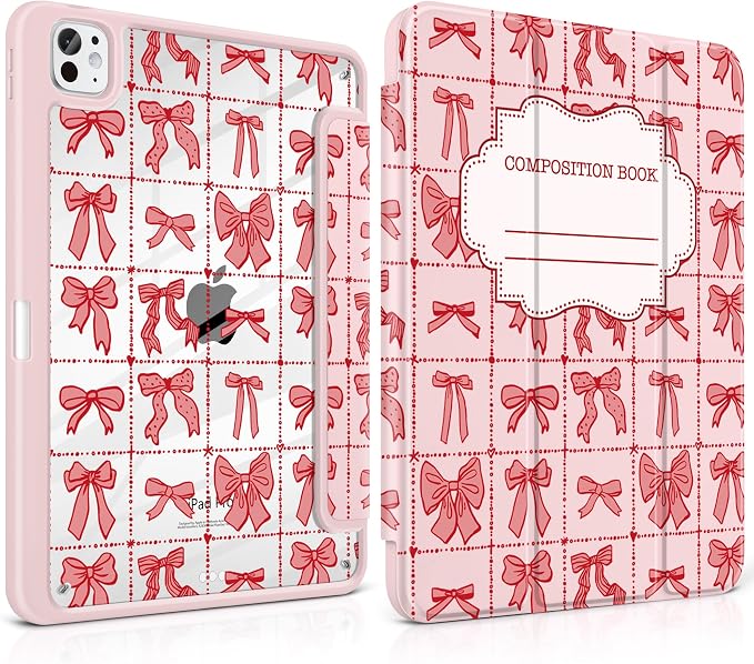 DONGKE for iPad Pro 11-Inch Case (M5 2025 / M4 2024) 6th/5th Generation [Auto Sleep/Wake &amp Pencil Pro Holder] Clear Acrylic Back Smart Trifold Stand Cover Bear &amp Cherry