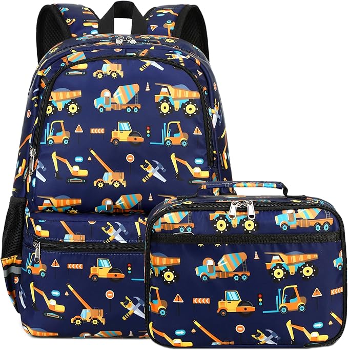 DSIUE Backpacks for Boys School Bags for Kids Elementary Bookbag and Lunch Box Set Engineering Navy Blue